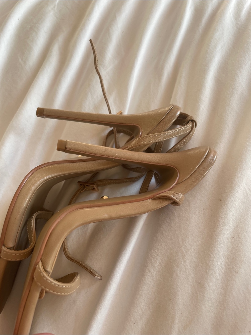 RAYE Brown Thin‑Strap Ankle Wrap nude Heels - Picture 8 of 14